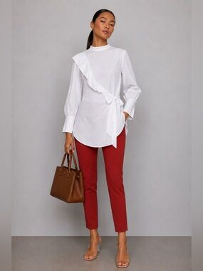 NWOT BCBGMAXAZRIA White Ruffle Sleeve Asymmetrical Wrap Blouse | Size S